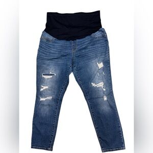 Liz Lange Maternity Ankle Skinny Distressed Over the Bump Panel Jeans Size XL